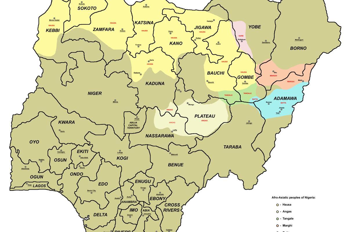 რუკა ნიგერია 36 შტატები