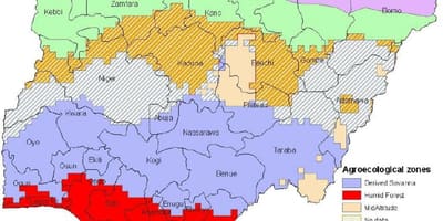რუკა ნიგერია აჩვენებს ეკოლოგიური ზონების